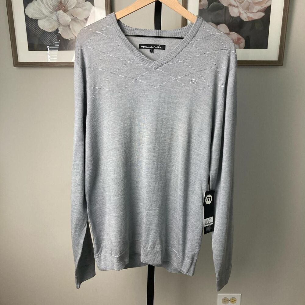 Travis Mathew Light Gray V-Neck Sweater